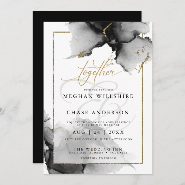 Modern Stunning Custom4 Charcoal  Watercolor Invitation (Front/Back)