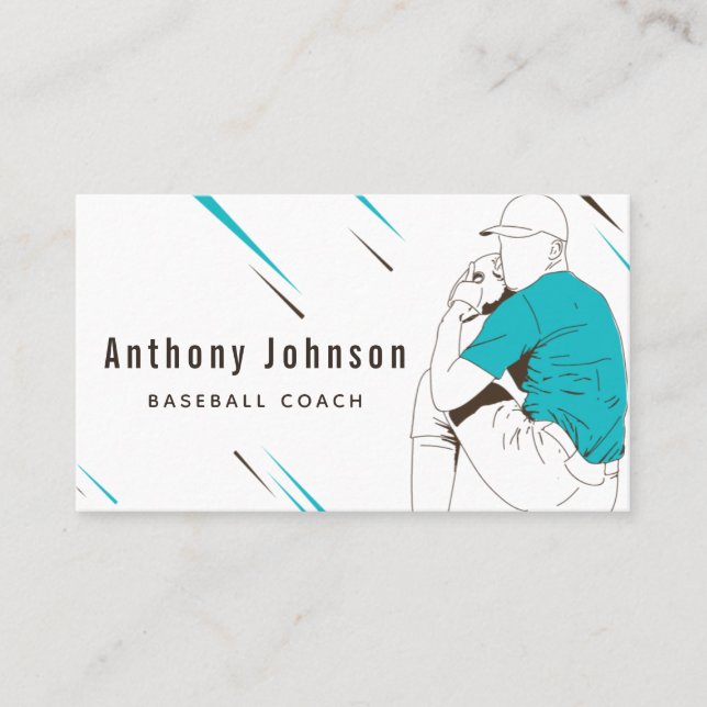 Modern Style Baseball Coach Trainer Social Media Business Card (Front)