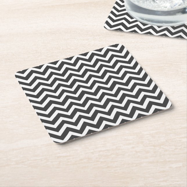 Modern Style Black and White Chevron Square Paper Coaster (Angled)