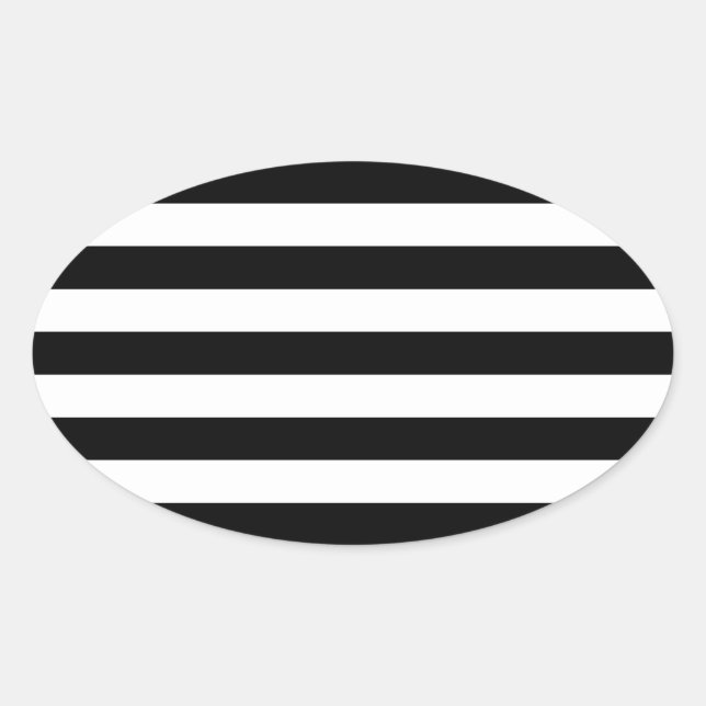 Modern Style Black And White Stripes Oval Sticker (Front)