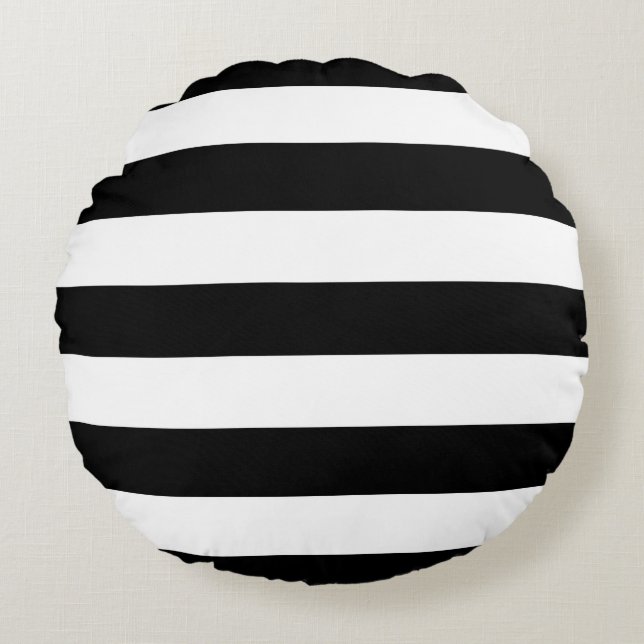 Modern Style Black And White Stripes Round Cushion (Front)