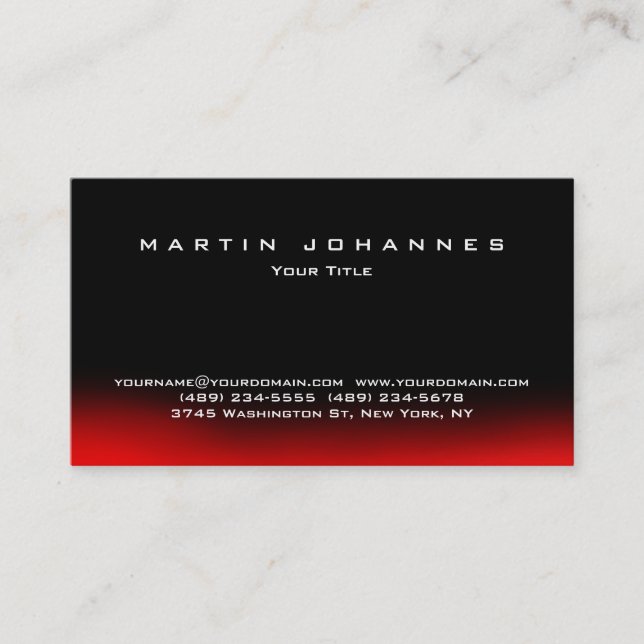 Modern Style Black Red Elegant Plain Business Card (Front)