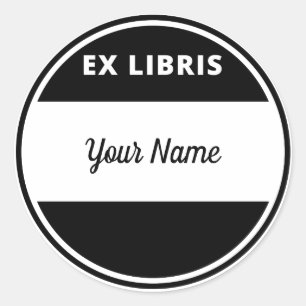 Modern Style Ex Libris Bookplate with Your Name Classic Round Sticker