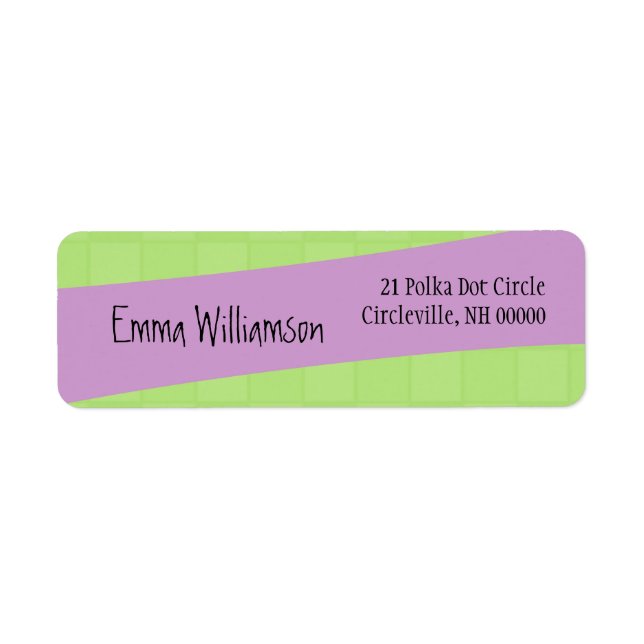 Modern Style Green Squares and Purple Return Address Label (Front)