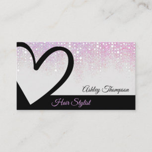 Modern Style Pink Drips Black Heart Hair Stylist Business Card