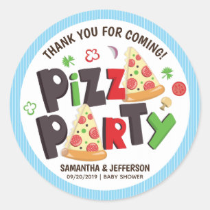 Modern Style Pizza Party Classic Round Sticker