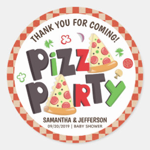 Modern Style Pizza Party Classic Round Sticker