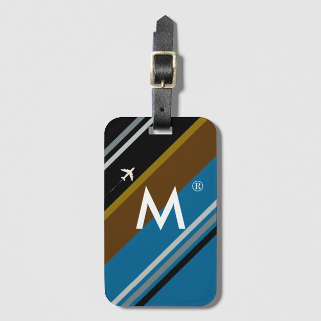 modern style striped custom monogram luggage tag (Front Vertical)