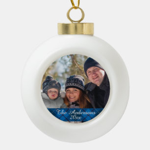 Modern Style Tartan Plaid Custom Photo Ceramic Ball Christmas Ornament