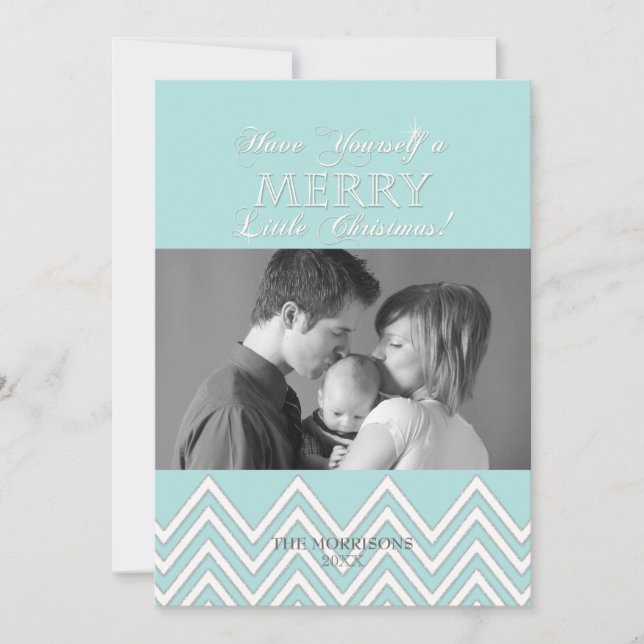 Modern Style White Chevron Christmas Photo Cards (Front)