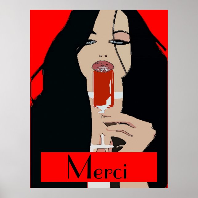 Modern Style Wine Poster, Merci, edit text Poster (Front)