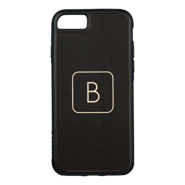 Modern Styled Initial Monogram | Black Carved Wood iPhone Case (Back)