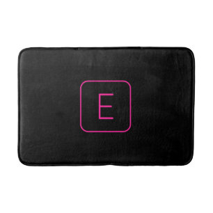 Modern Styled Initial Monogram Pink & Black Bath Mat