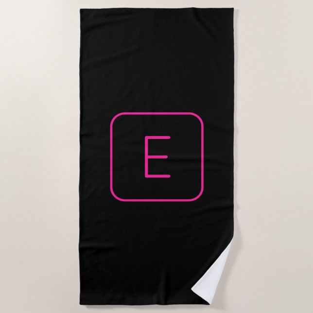 Modern Styled Initial Monogram | Pink & Black Beach Towel (Front)