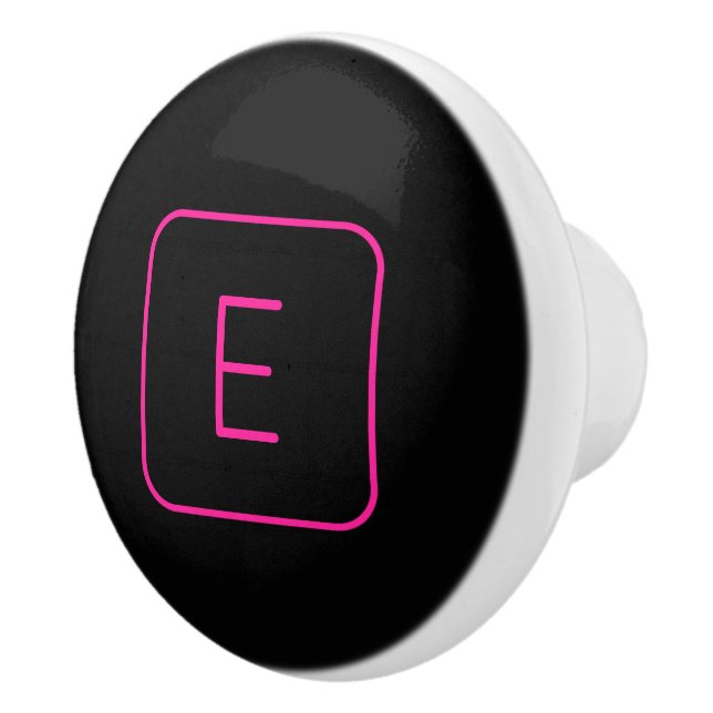 Modern Styled Initial Monogram | Pink & Black Ceramic Knob (Right)