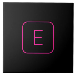 Modern Styled Initial Monogram Pink & Black Ceramic Tile