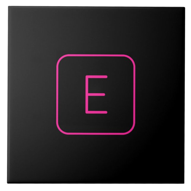 Modern Styled Initial Monogram | Pink & Black Ceramic Tile (Front)