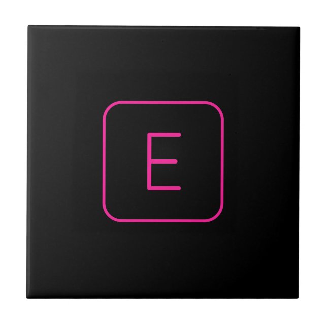 Modern Styled Initial Monogram | Pink & Black Ceramic Tile (Front)