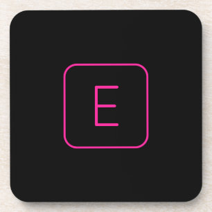 Modern Styled Initial Monogram Pink & Black Coaster