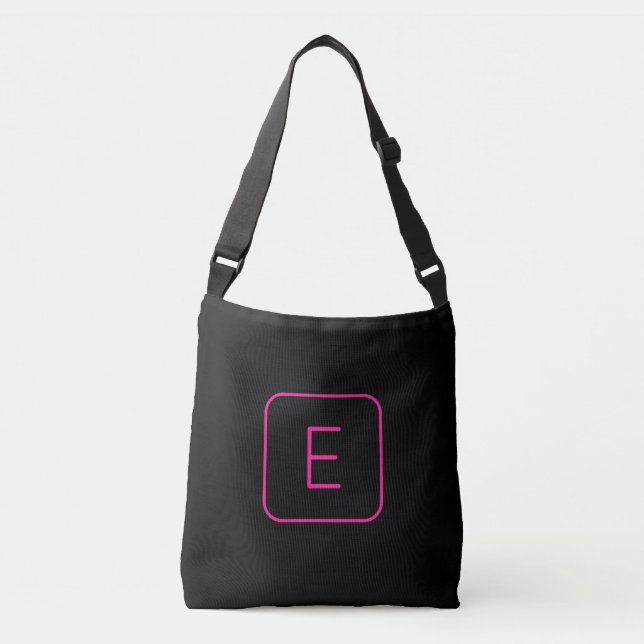 Modern Styled Initial Monogram | Pink & Black Crossbody Bag (Front)