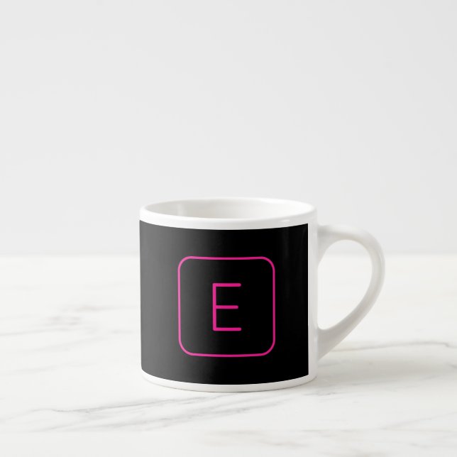 Modern Styled Initial Monogram | Pink & Black Espresso Cup (Right)