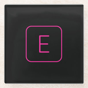 Modern Styled Initial Monogram   Pink & Black Glass Coaster