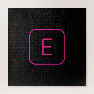 Modern Styled Initial Monogram   Pink & Black Jigsaw Puzzle
