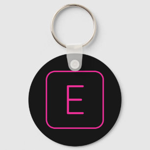 Modern Styled Initial Monogram Pink & Black Key Ring