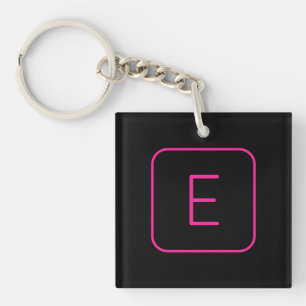 Modern Styled Initial Monogram   Pink & Black Key Ring