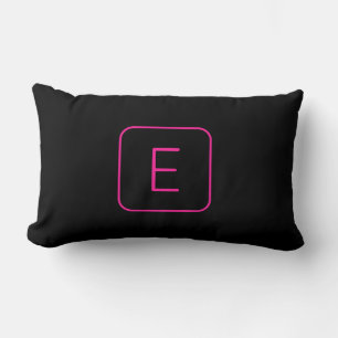 Modern Styled Initial Monogram Pink & Black Lumbar Cushion