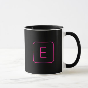 Modern Styled Initial Monogram   Pink & Black Mug