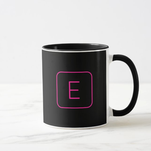 Modern Styled Initial Monogram | Pink & Black Mug (Right)