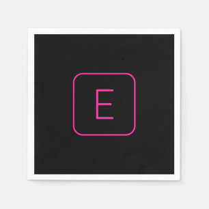 Modern Styled Initial Monogram   Pink & Black Napkin