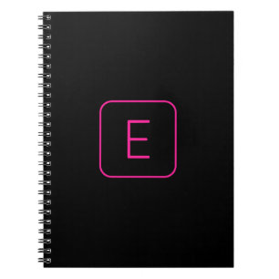Modern Styled Initial Monogram   Pink & Black Notebook