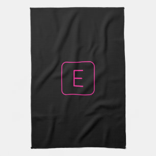 Modern Styled Initial Monogram   Pink & Black Tea Towel