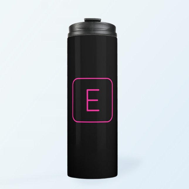 Modern Styled Initial Monogram | Pink & Black Thermal Tumbler (Creator Uploaded)