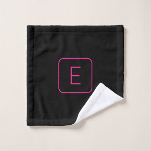 Modern Styled Initial Monogram   Pink & Black Wash Cloth