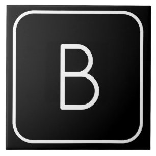 Modern Styled Initial Monogram White & Black Ceramic Tile