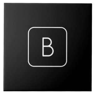 Modern Styled Initial Monogram White & Black Ceramic Tile