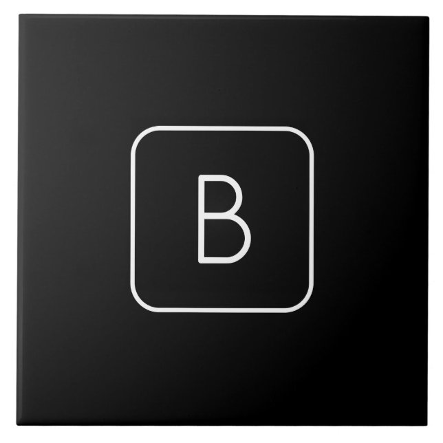 Modern Styled Initial Monogram | White & Black Ceramic Tile (Front)