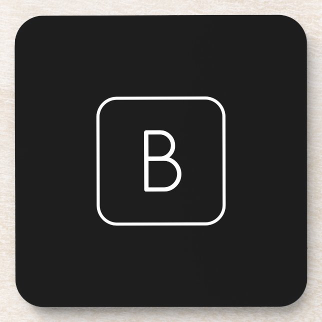 Modern Styled Initial Monogram | White & Black Coaster (Front)