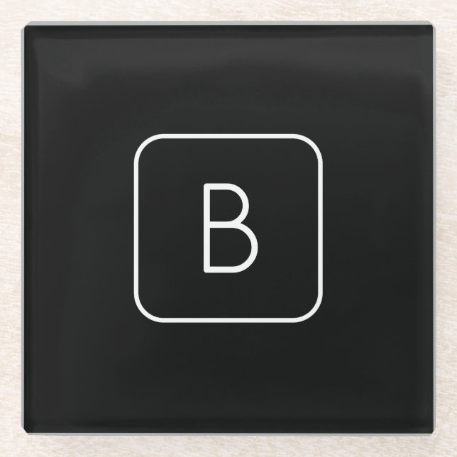 Modern Styled Initial Monogram | White & Black Glass Coaster (Front)