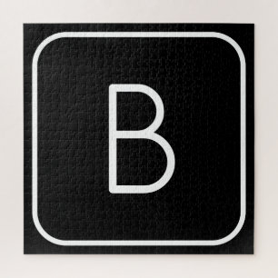 Modern Styled Initial Monogram White & Black Jigsaw Puzzle