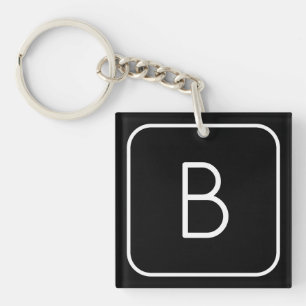 Modern Styled Initial Monogram   White & Black Key Ring