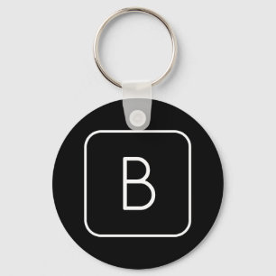 Modern Styled Initial Monogram   White & Black Key Ring