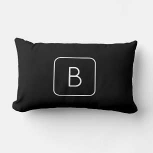 Modern Styled Initial Monogram White & Black Lumbar Cushion