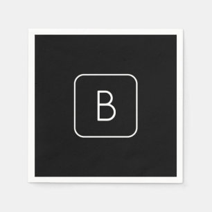 Modern Styled Initial Monogram   White & Black Napkin