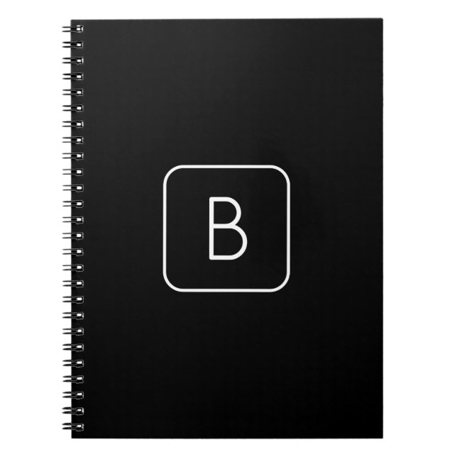 Modern Styled Initial Monogram | White & Black Notebook (Front)