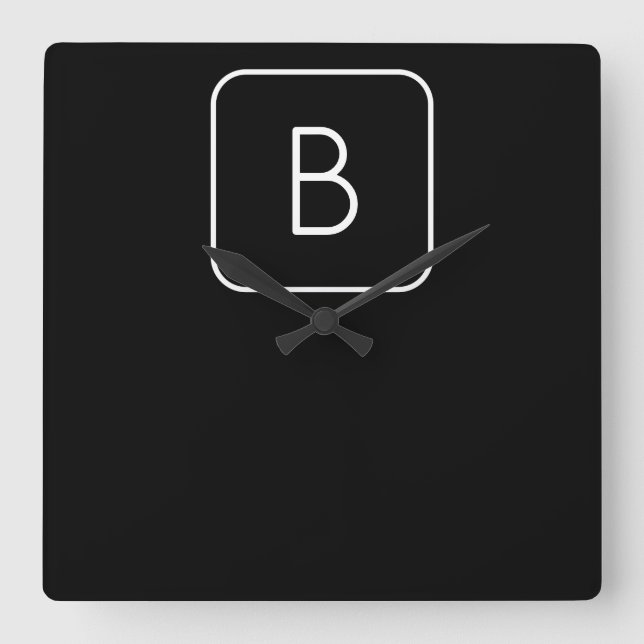 Modern Styled Initial Monogram | White & Black Square Wall Clock (Front)