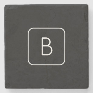 Modern Styled Initial Monogram White & Black Stone Coaster